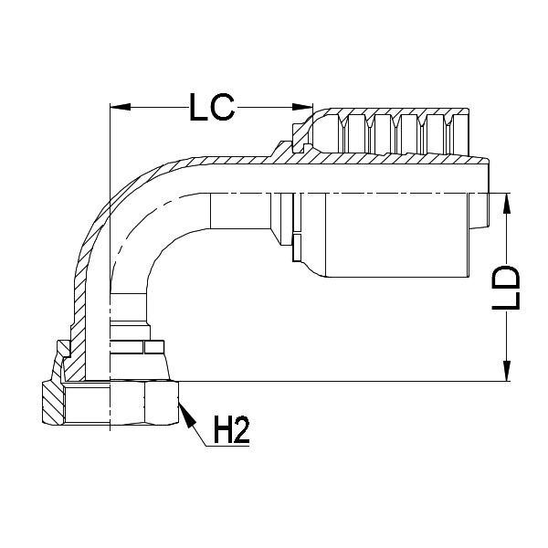 1 - 3/16&quot; ORFS FEMALE 90° SWEPT X 3/4&quot; 1-PIECE M/S NON-SKIVE TAIL