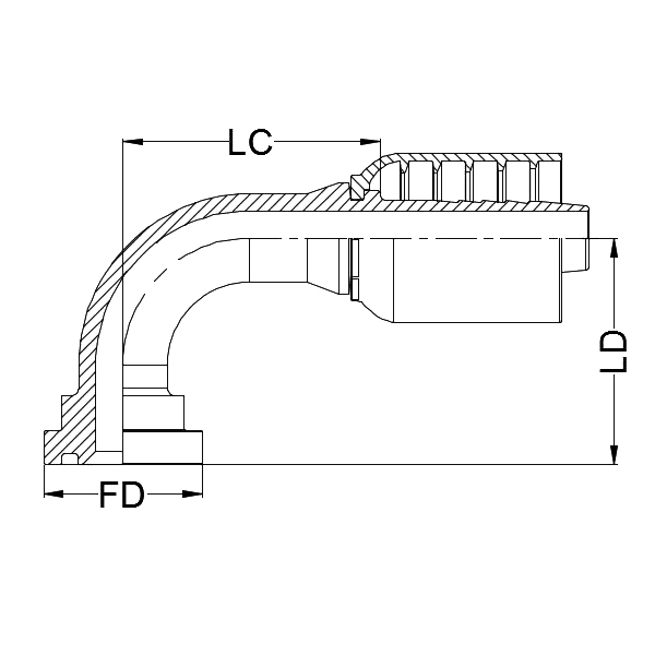 1 - 1/4&quot; SAE FLANGE CODE 62 90° SWEPT X 1 - 1/4&quot; 1-PIECE M/S NON-SKIVE TAIL