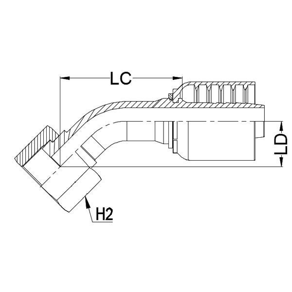 1 - 7/16&quot; ORFS FEMALE 45° SWEPT X 1&quot; 1-PIECE M/S NON-SKIVE TAIL