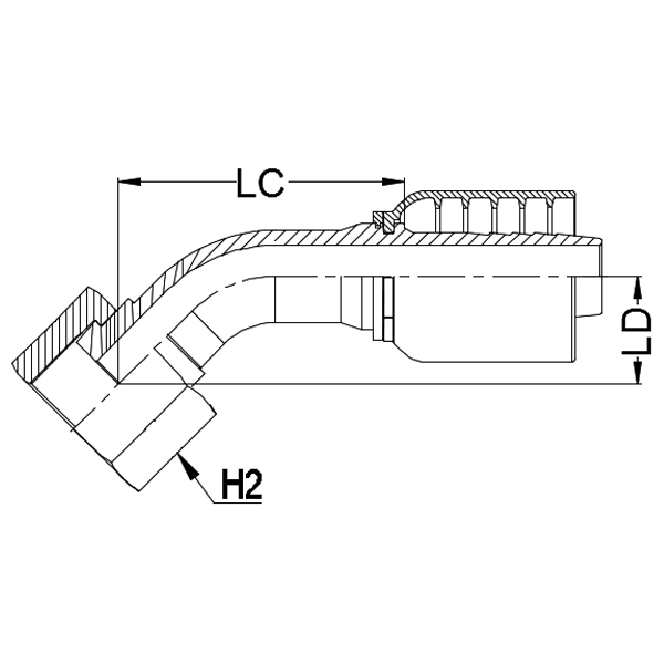 1 - 7/16&quot; ORFS FEMALE 45° SWEPT X 1&quot; 1-PIECE 1 &amp; 2-WIRE TAIL
