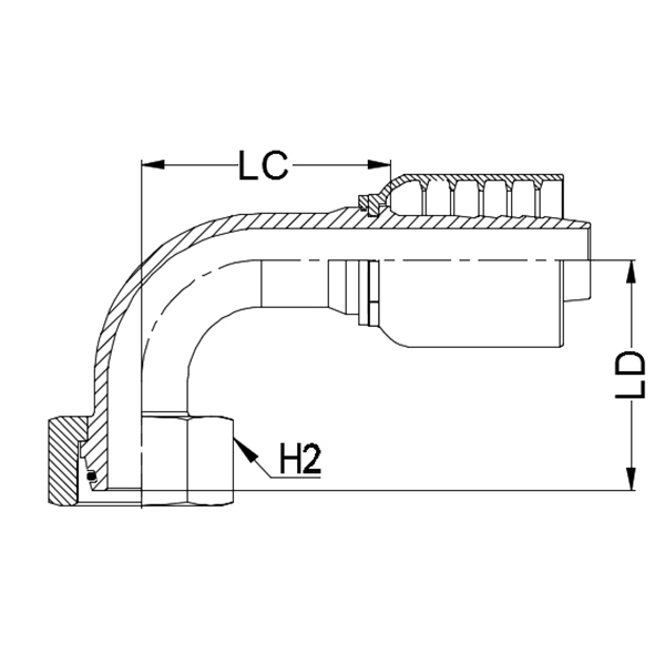 26 MM DKOL FEMALE METRIC LIGHT 90° SWEPT X 1/2&quot; 1-PIECE 1 &amp; 2-WIRE TAIL
