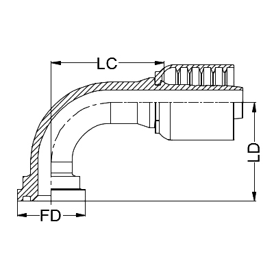3/4&quot; SAE FLANGE CODE 61 90° SWEPT LONG (4&quot;) X 3/4&quot; 1-PIECE M/S NON-SKIVE TAIL