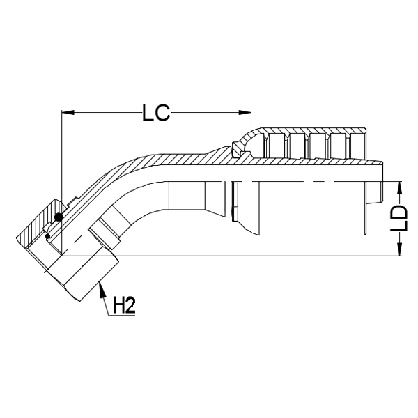 1 - 1/2&quot; BSPP FEMALE 45° SWEPT X 1 - 1/4&quot; 1-PIECE M/S NON-SKIVE TAIL