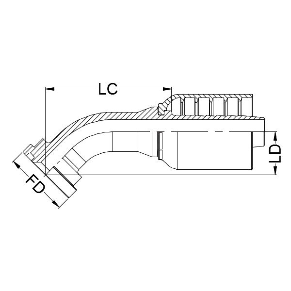 1&quot; SAE FLANGE CODE 61 45° SWEPT X 1&quot; 1-PIECE M/S NON-SKIVE TAIL