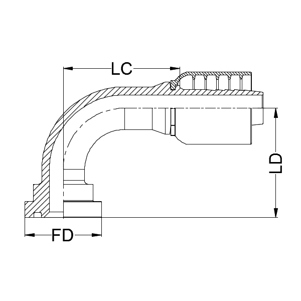 1&quot; SAE FLANGE CODE 62 90° SWEPT X 1&quot; 1-PIECE 1 &amp; 2-WIRE TAIL
