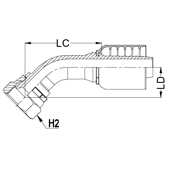 1 - 1/16&quot; JIC FEMALE 45° SWEPT X 1/2&quot; 1-PIECE 1 &amp; 2-WIRE TAIL