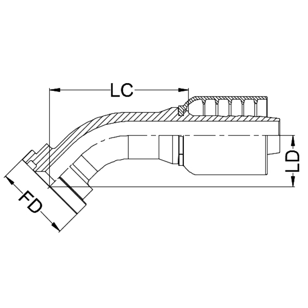 1/2&quot; SAE FLANGE CODE 61 45° SWEPT X 1/2&quot; 1-PIECE 1 &amp; 2-WIRE TAIL
