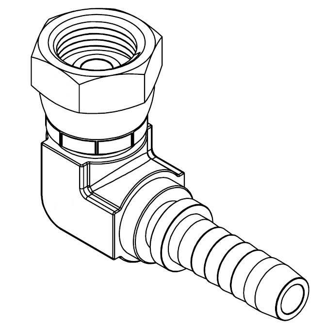 3/4&quot; BSPP FEMALE 90° COMPACT X 3/4&quot; SWAGE HOSETAIL (2-PC)