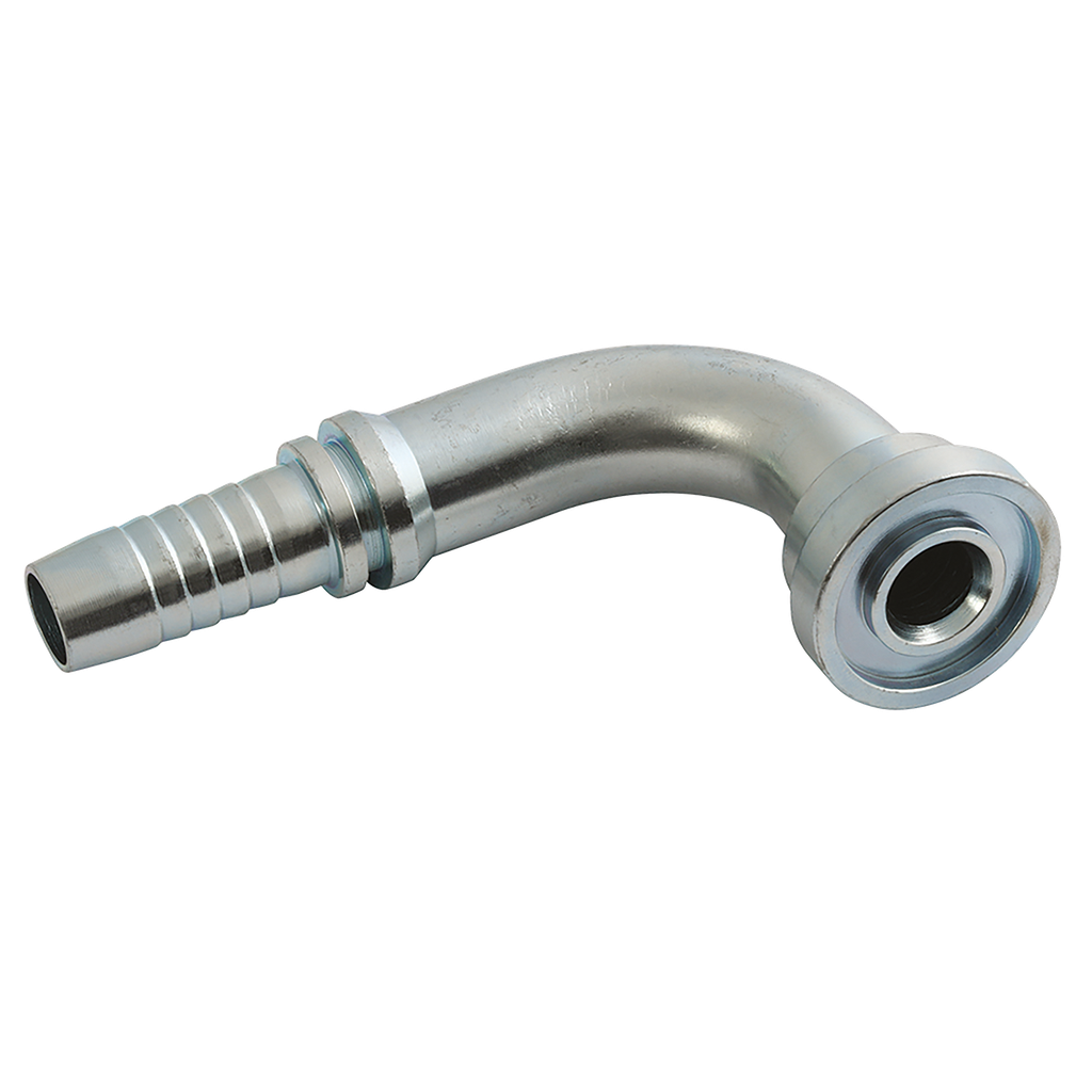 24 MM KOMATSU FLANGE 90° SWEPT X 5/8&quot; SWAGE HOSETAIL (2-PC)