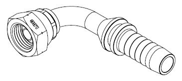 26 MM DKOL FEMALE METRIC LIGHT 90° SWEPT X 3/4&quot; SWAGE HOSETAIL (2-PC)