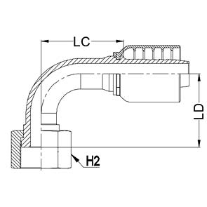 1 - 7/16&quot; ORFS female X 3/4&quot; K Series 1pc hosetail to suit 1 W/B &amp; 2 W/B hose - 90° swept 