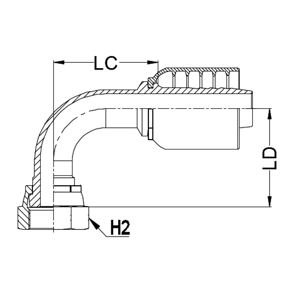 1 - 7/8&quot; JIC female X 1 - 1/2&quot; K Series 1pc hosetail to suit 1 W/B &amp; 2 W/B hose - 90° swept 