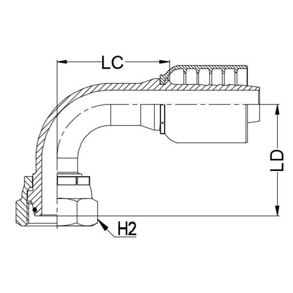 M30 - 2.0 DKOL (light) metric female X 3/4&quot; K Series 1pc hosetail to suit 1 W/B &amp; 2 W/B hose - 90° swept 