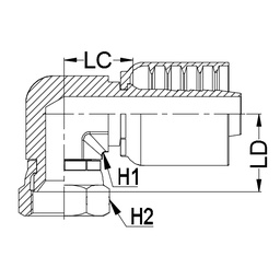[J029-1208] 3/4&quot; JIC FEMALE 90°COMPACT X 1/2&quot; 1-PIECE M/S NON-SKIVE TAIL