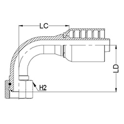 [J051-1212] 3/4&quot; BSPP FEMALE 90° SWEPT X 3/4&quot; 1-PIECE M/S NON-SKIVE TAIL