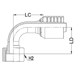 [J052-1608] 1&quot; ORFS FEMALE 90° SWEPT X 1/2&quot; 1-PIECE M/S NON-SKIVE TAIL