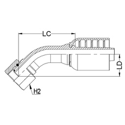 [J060-2016] 1 - 1/4&quot; BSPP FEMALE 45° SWEPT X 1&quot; 1-PIECE M/S NON-SKIVE TAIL