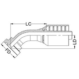 [J062-2016] 1 - 1/4&quot; SAE FLANGE CODE 62 45° SWEPT X 1&quot; 1-PIECE M/S NON-SKIVE TAIL