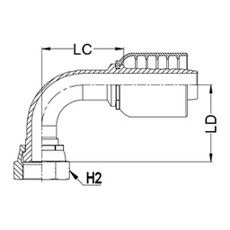 [K055-1712] 1 - 1/16&quot; JIC FEMALE 90° SWEPT X 3/4&quot; 1-PIECE 1 &amp; 2-WIRE TAIL