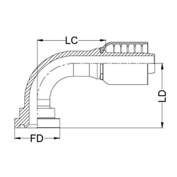 [K061-2016] 1 - 1/4&quot; SAE FLANGE CODE 62 90° SWEPT X 1&quot; 1-PIECE 1 &amp; 2-WIRE TAIL