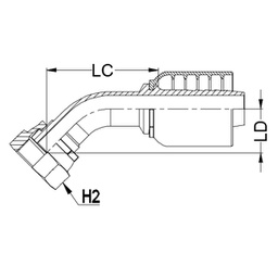 [K063-0904] 9/16&quot; ORFS FEMALE 45° SWEPT X 1/4&quot; 1-PIECE 1 &amp; 2-WIRE TAIL