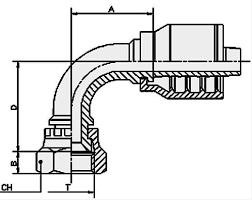 [K027-0404] 1/4&quot; JIS (BSP) inverted flare female X 1/4&quot; K Series 1pc hosetail to suit 1 W/B &amp; 2 W/B hose - 90° swept 