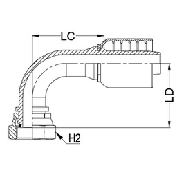 [K051-2020] 1 - 1/4&quot; BSPP female X 1 - 1/4&quot; K Series 1pc hosetail to suit 1 W/B &amp; 2 W/B hose - 90° swept 
