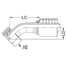 [K087-1808] M18 - 1.5 DKOL (light) metric female X 1/2&quot; K Series 1pc hosetail to suit 1 W/B &amp; 2 W/B hose - 45° swept 